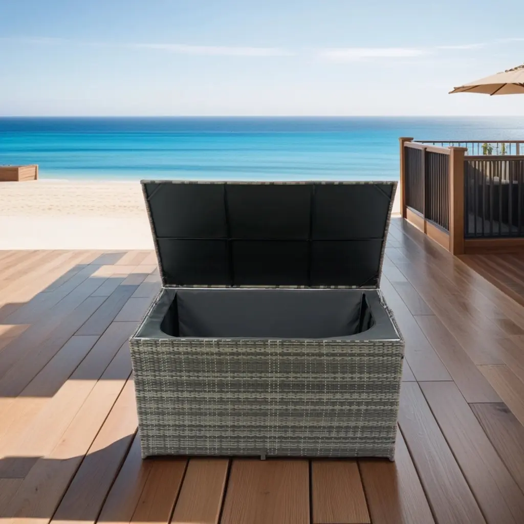 Outdoor Storage Box 200 Gallon Wicker Patio Deck Box Lid Weather Resistant eelifee
