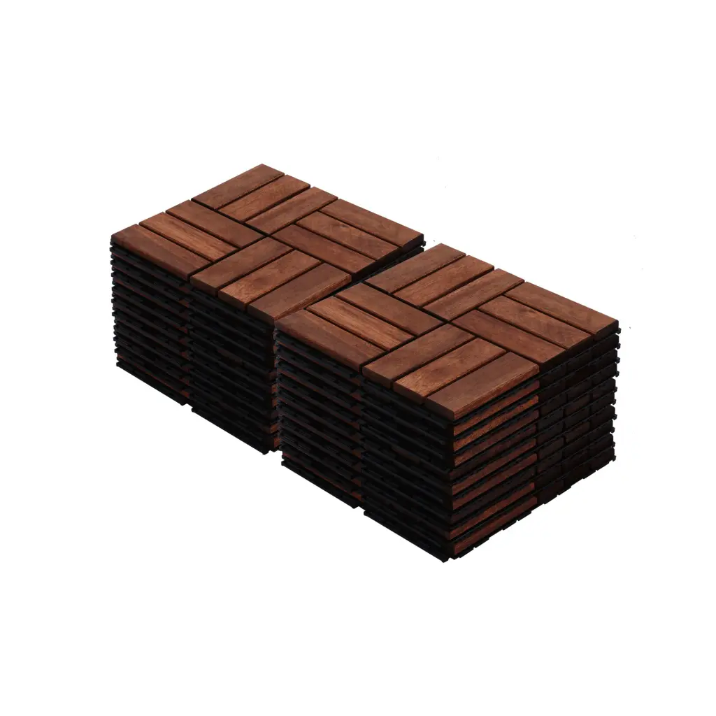 Acacia Wood Interlocking Deck Tiles Checker Pattern 20 Pcs 12 X 12 Outdoor Flooring beefurni