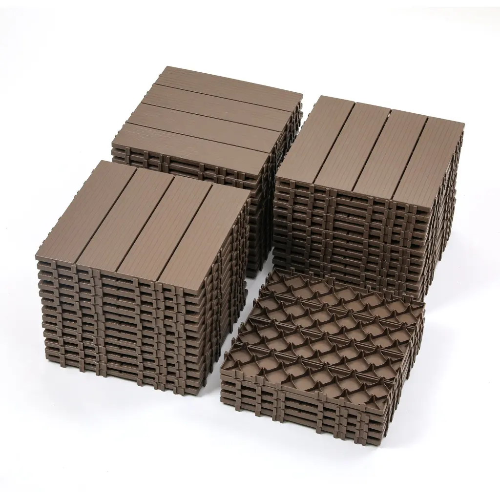 44 Pack Plastic Interlocking Deck Tiles 12x12 Square Patio Flooring beiru home