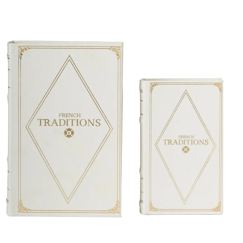 Set 2 Book Boxes White Gold Mdf Decorative Storage Boxes L 10.6X6.9X2.6 S 8X5X2 w2078
