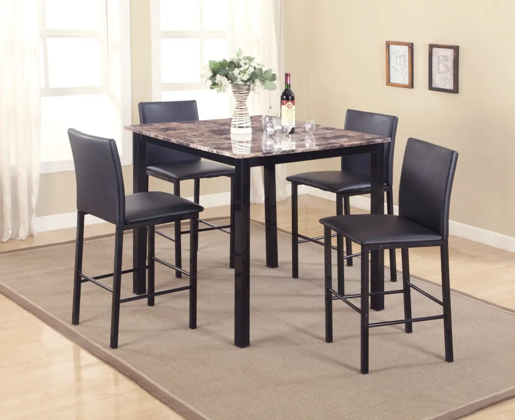 5 Piece Citico Counter Height Metal Dinette Set Laminated Faux Marble Top hz