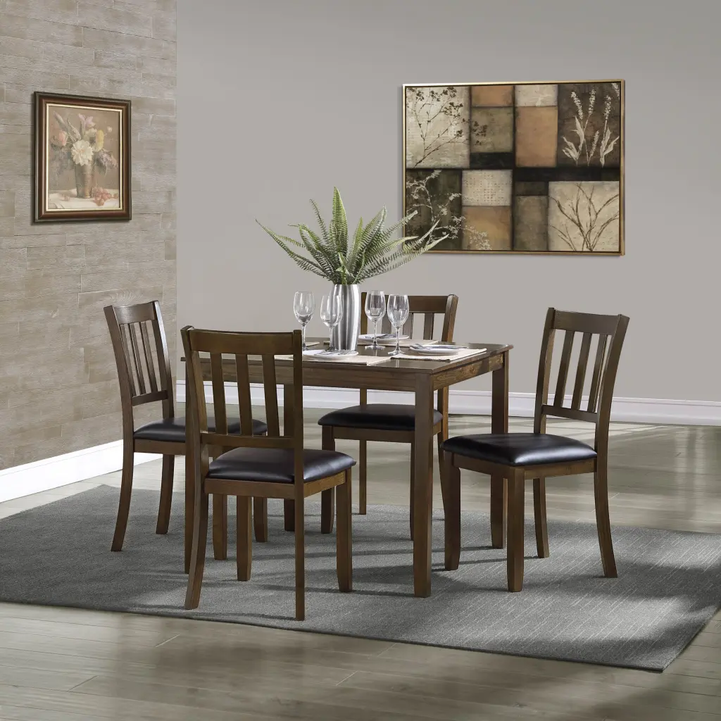 Transitional Style 5 Piece Dinette Set Charcoal Brown Finish Dining Room Table And Chairs kanepe