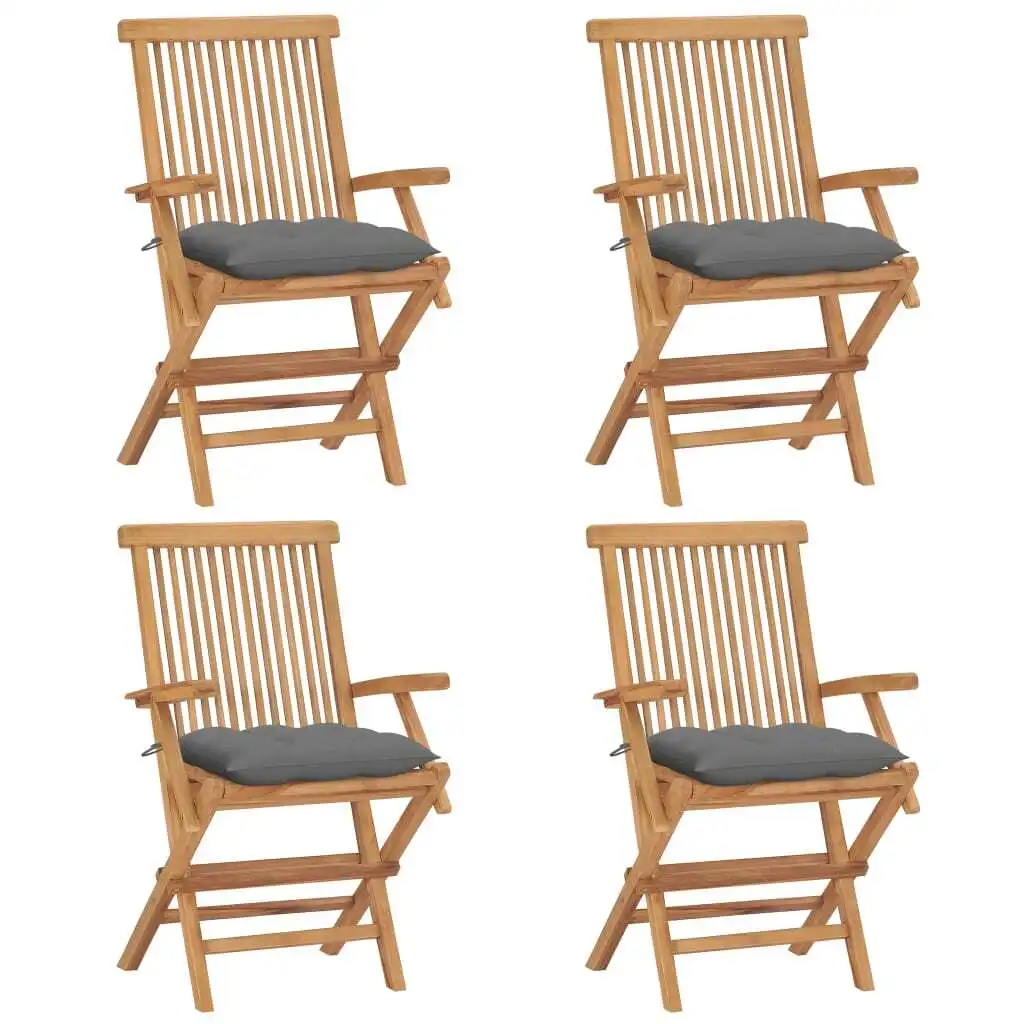 vidaXL Patio Chairs Wine Red Cushions 8 pcs Solid Teak Wood Outdoor Furniture