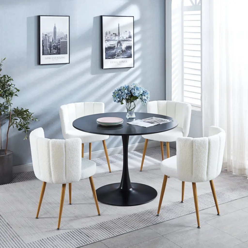 4.5 Pieces Table And Chair Set Black And White Dining Kitchen Furniture ego store