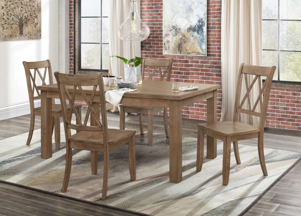 5 Piece Dining Set Natural Finish Table and 4 Side Chairs Brown Finish Wood Kitchen Furniture kanepe