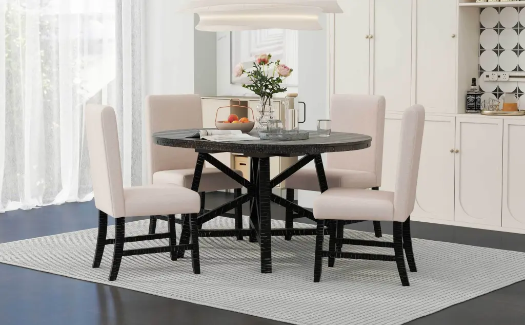 5 Piece Retro Dining Set Extendable Round Table Chairs Practical Kitchen rnb