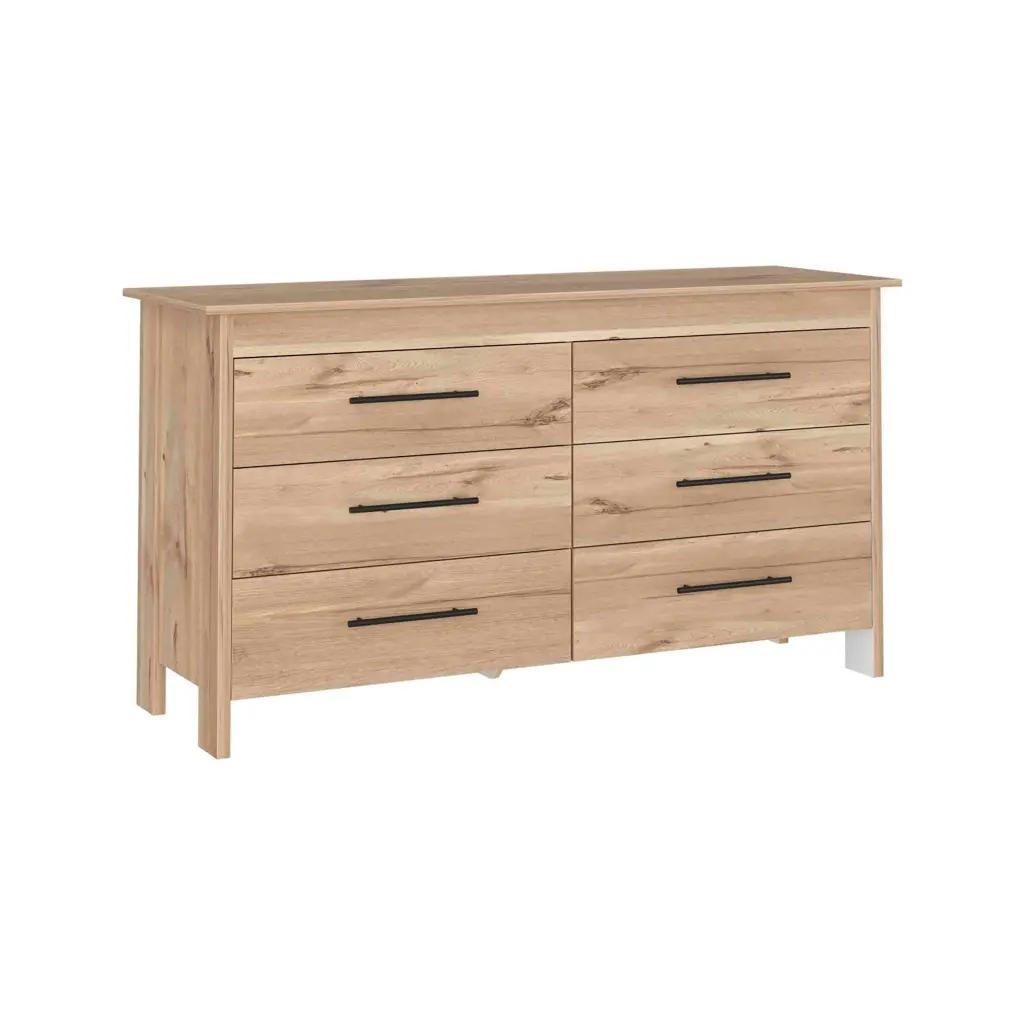 Double Dresser 6 Drawer Light Oak White High Quality Top Bedroom Storage depot e-shop