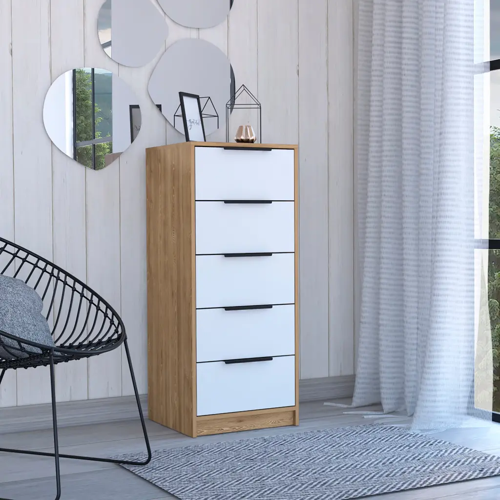 5 Drawers Dresser Maryland Metal Handle White Pine Finish Multicolor Bedroom Storage treevol furniture