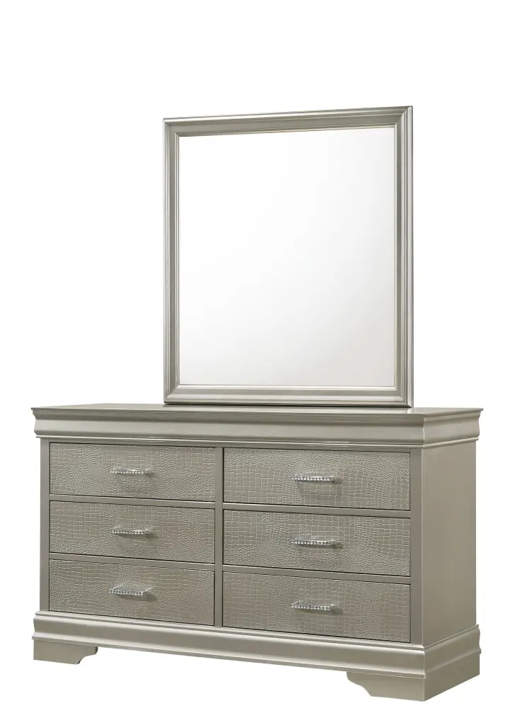 Amalia Dresser Gray Silver White Wood 6-Drawer Bedroom Storage crown mark inc