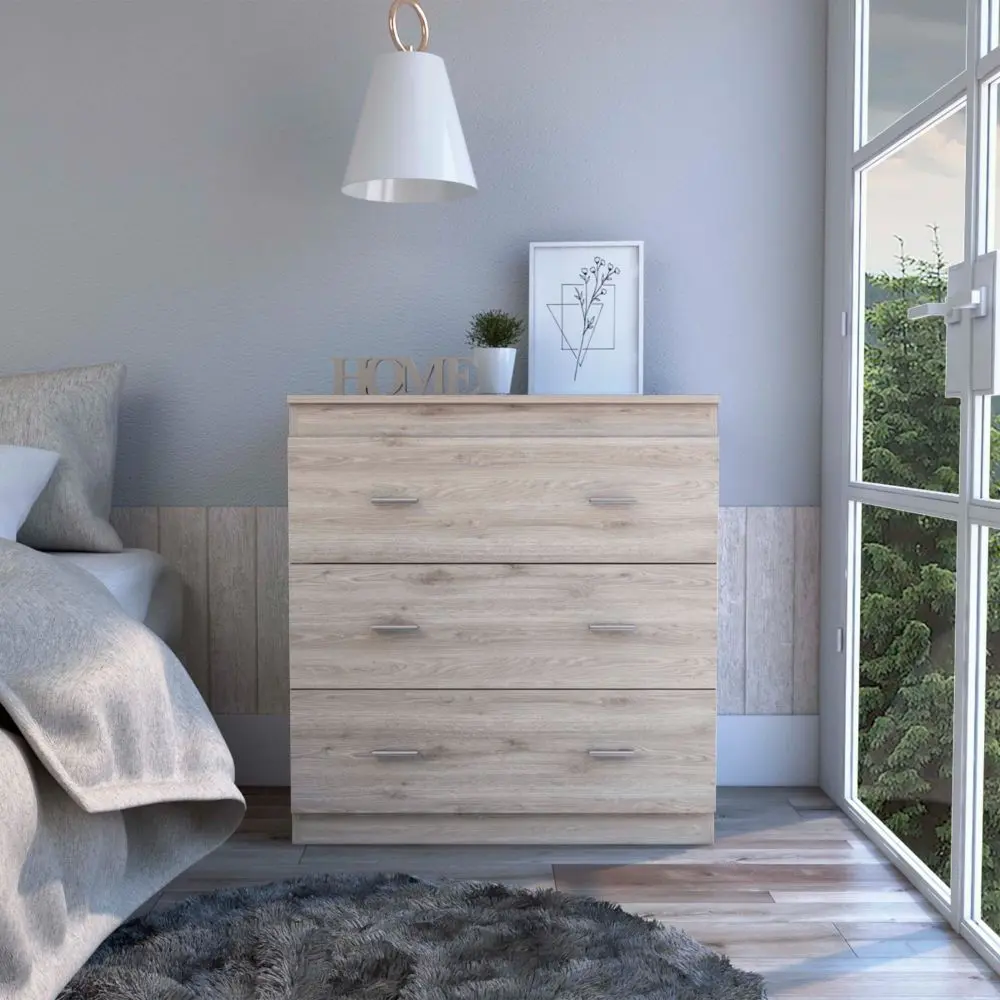 Topaz Three Drawer Dresser High-quality Top Handles Light Gray Particle Board depot e-shop