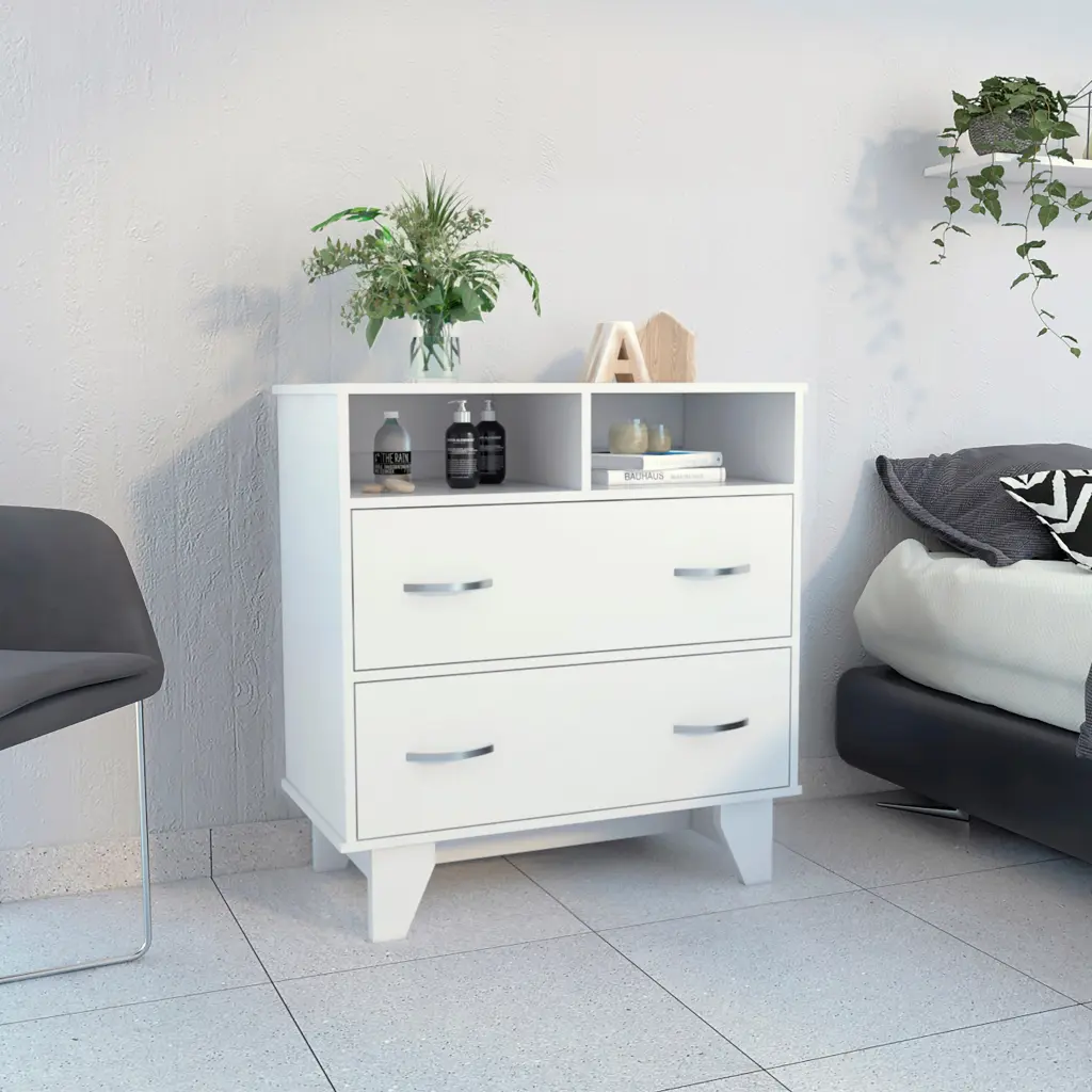 Aaron 2 Drawer 2 Shelf Dresser White Particle Board Bedroom Storage Furniture furniture max