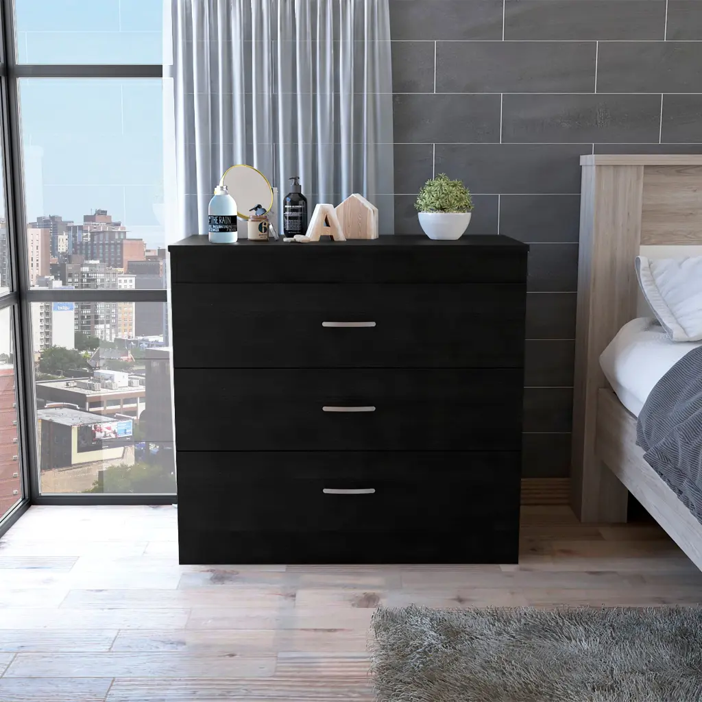 Bethage 3 Drawer Dresser Black Wengue Particle Board furniture max