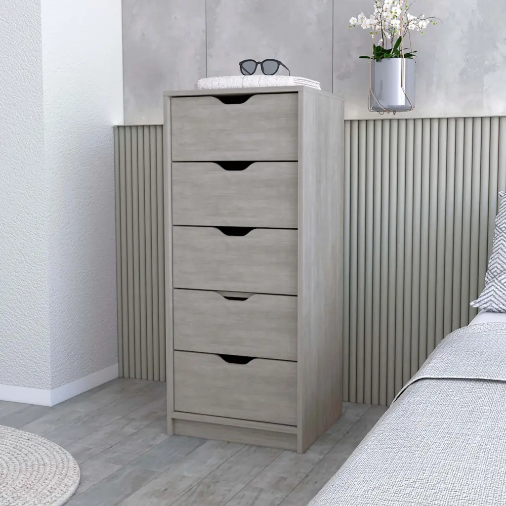 Concrete Gray 5 Narrow Drawer Dresser Gray Bedroom Wood Storage Furniture furniture max