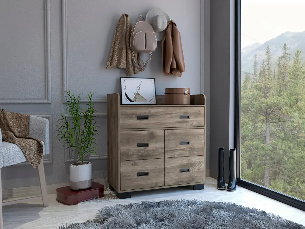 Edgemont 5 Drawer Gowner Dark Brown Particle Board Dresser furniture max