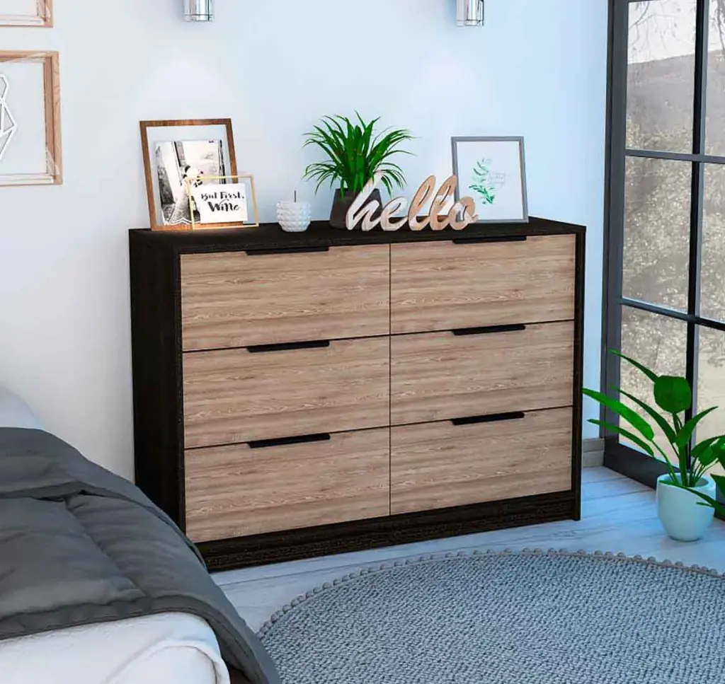 Longhill 6 Drawer Rectangle Dresser Black Wengue And Pine Black Particleboard furniture max