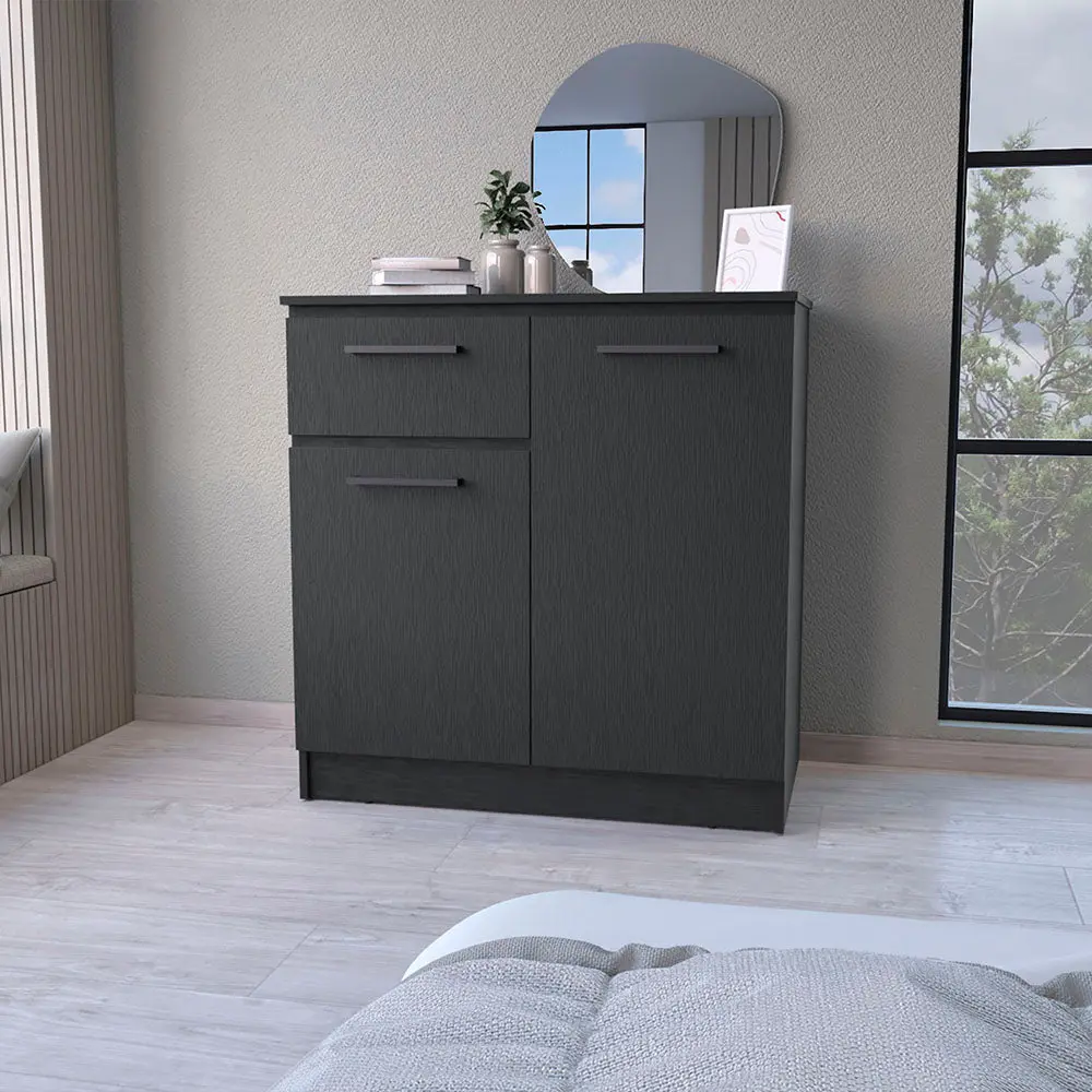 Loonam 2 Door 1 Drawer Dresser Black MDF Modern Bedroom Storage furniture max