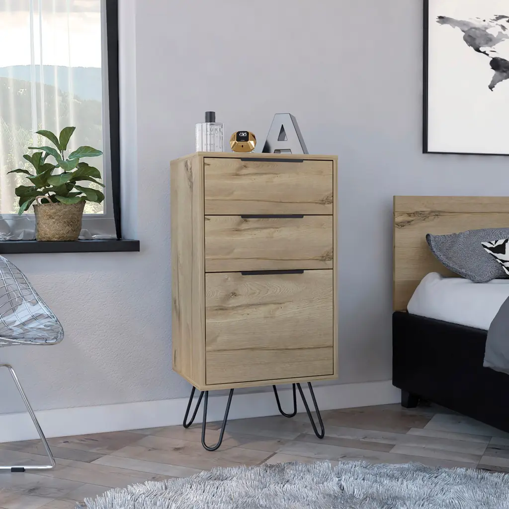 Meriden 3 Drawer Rectangle Dresser Light Oak Particle Board furniture max