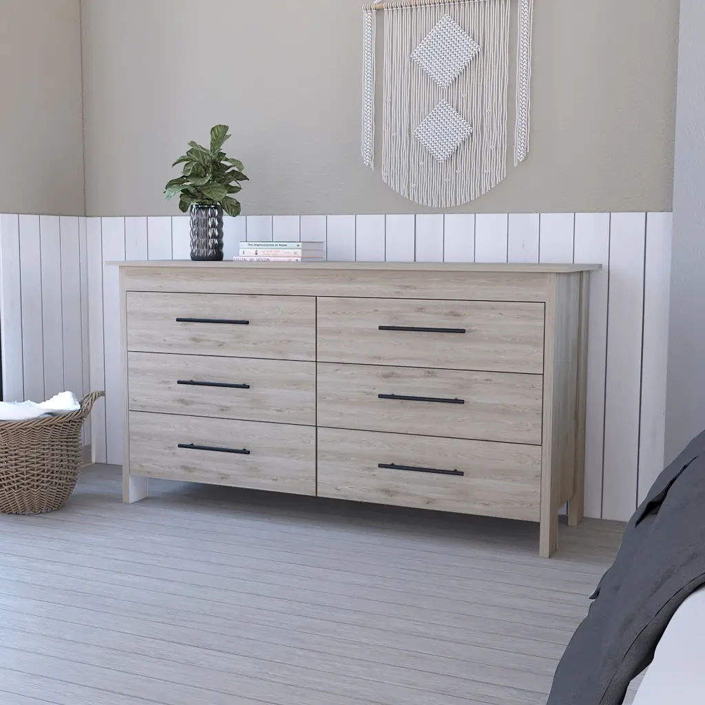 Southington 6 Drawer Rectangle Dresser Light Gray Particle Board Bedroom Storage Furniture furniture max