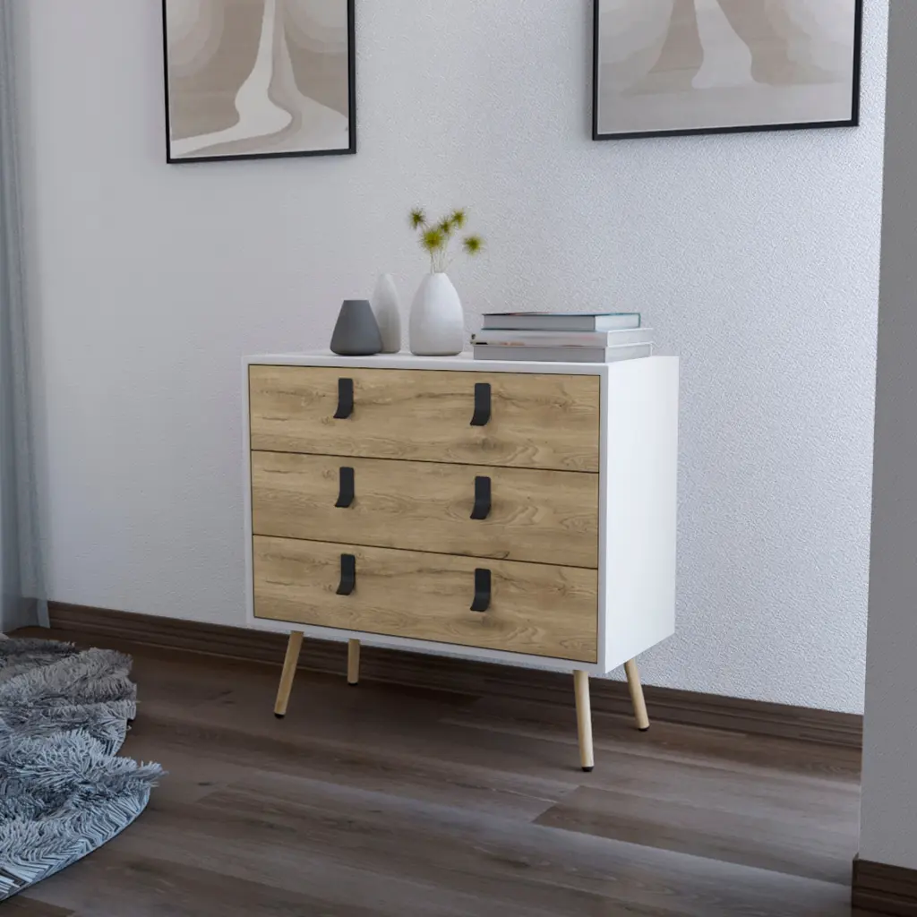 White and Macadamia 3 Drawer Dresser White Natural Bedroom Wood furniture max