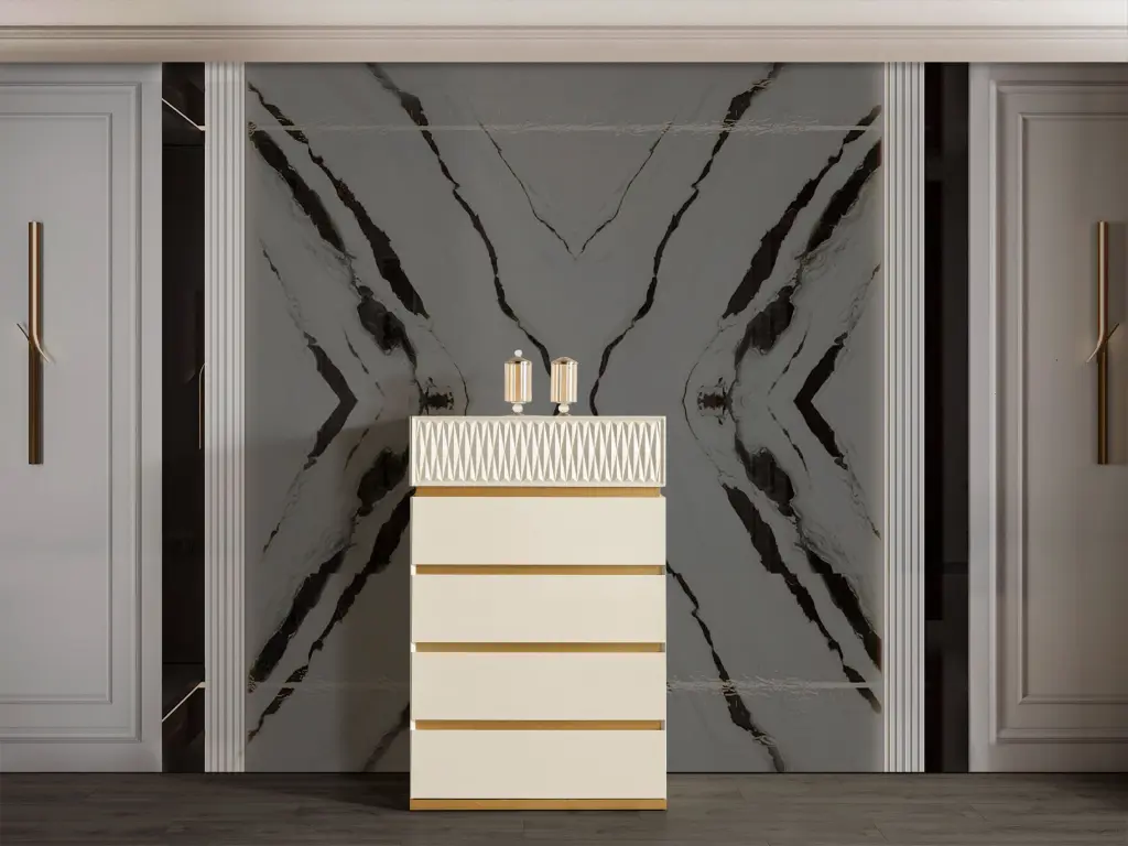 Delfano Modern Style 5 Drawer Chest Made Wood Beige Bedroom Furniture galaxy home furnishings