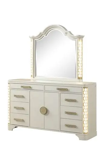 Jasmine 8 Drawer Dresser Side LED Lighting Beige Wood galaxy home furnishings