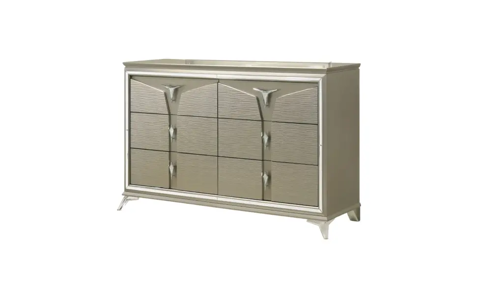 Samantha Modern Style 6 Drawer Dresser Wood Mirrored Accents galaxy home furnishings
