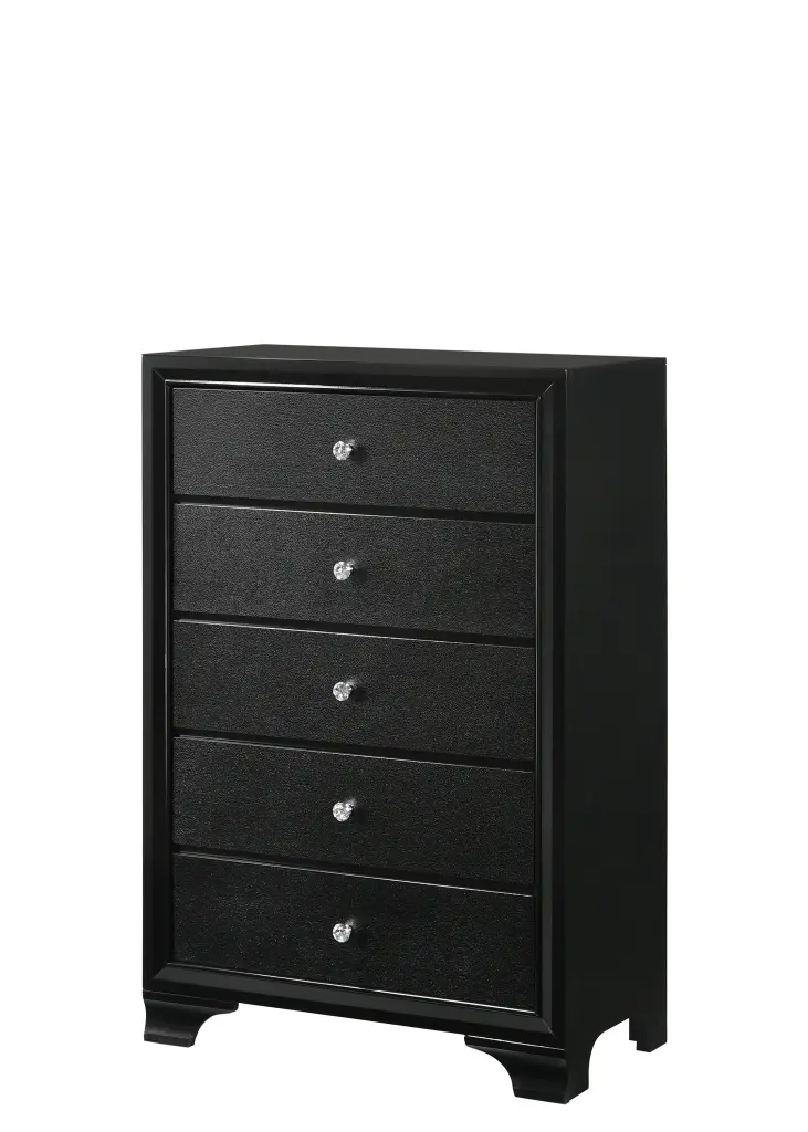 1PC Modern Glam Style Black Finish Glam Five Drawer Chest Pattern Wood Dresser kanepe