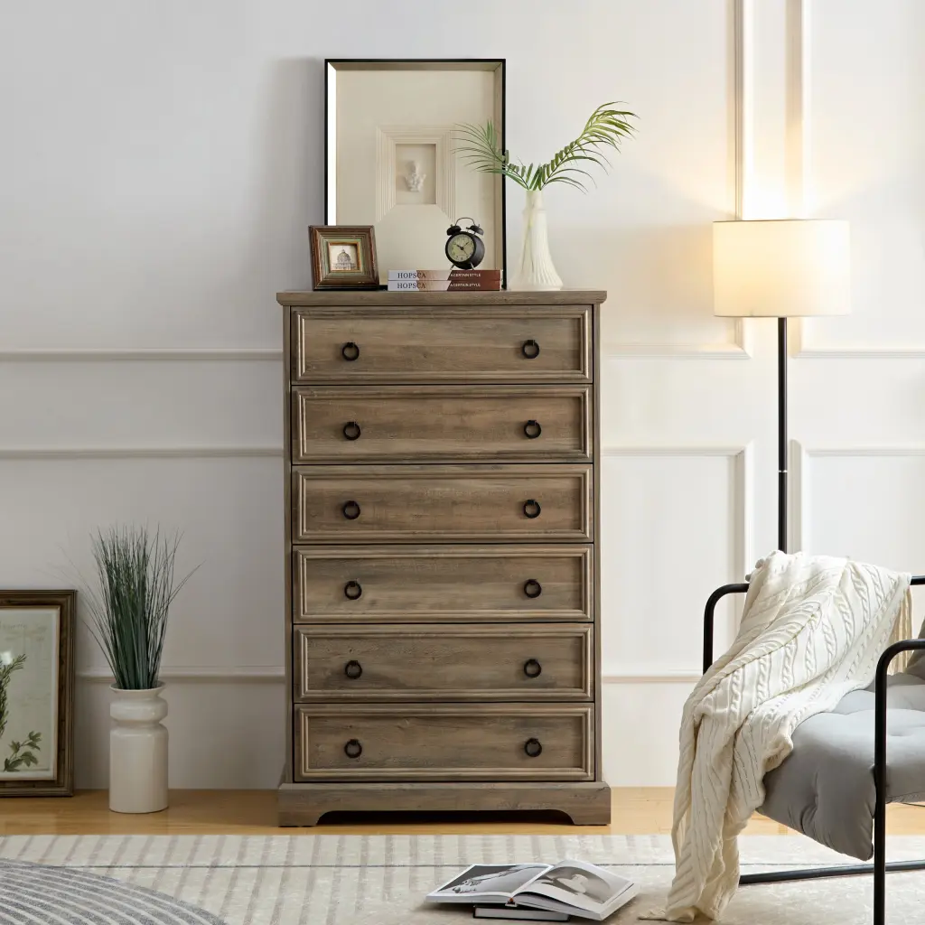 Modern 6 Drawer Dresser Tall Chest Drawers Bedroom Storage rnb