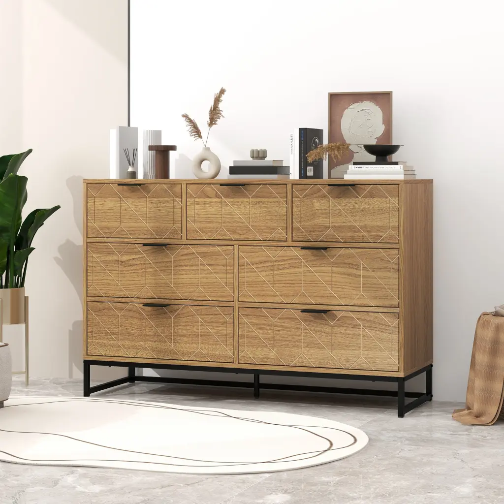 Modern 7 Drawer Dresser Wood Cabinet Walnut - Bedroom Storage Furniture rnb