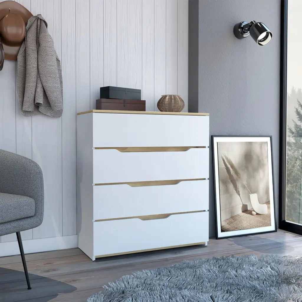 35 Inch H Four Drawer Dresser High Quality Top White Light Oak rta mubles colombia