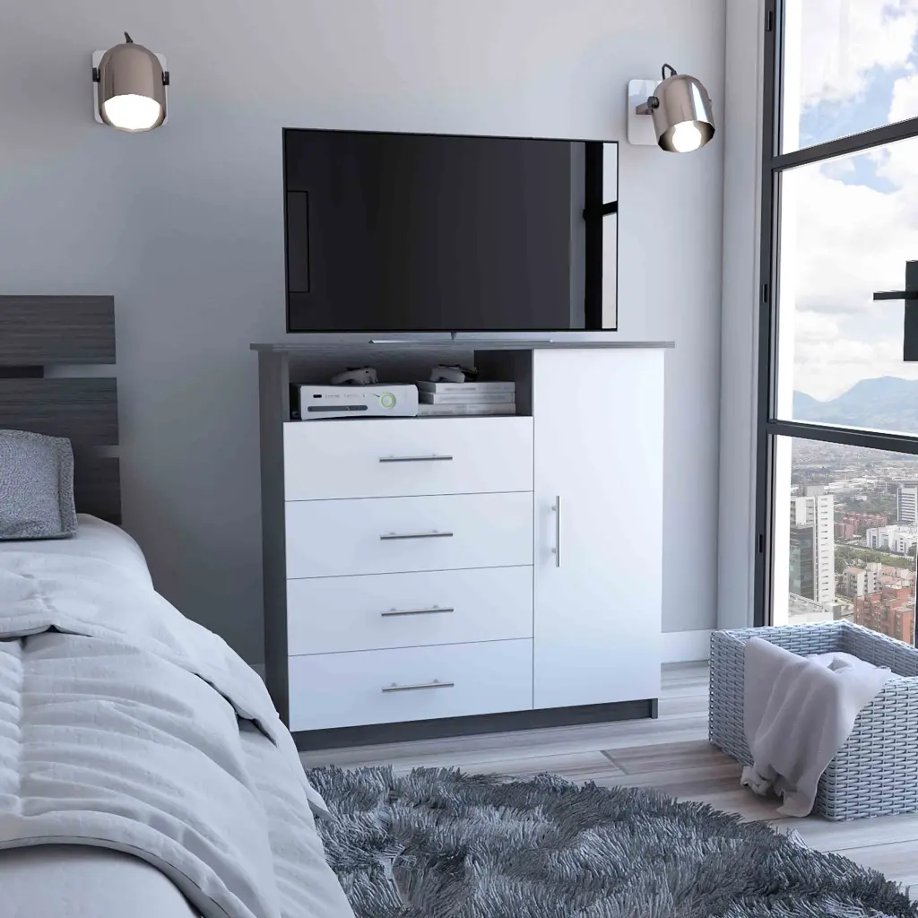 Peru 4 Drawer Dresser Single Door Cabinet One Open Shelf High Quality Wood rta mubles colombia