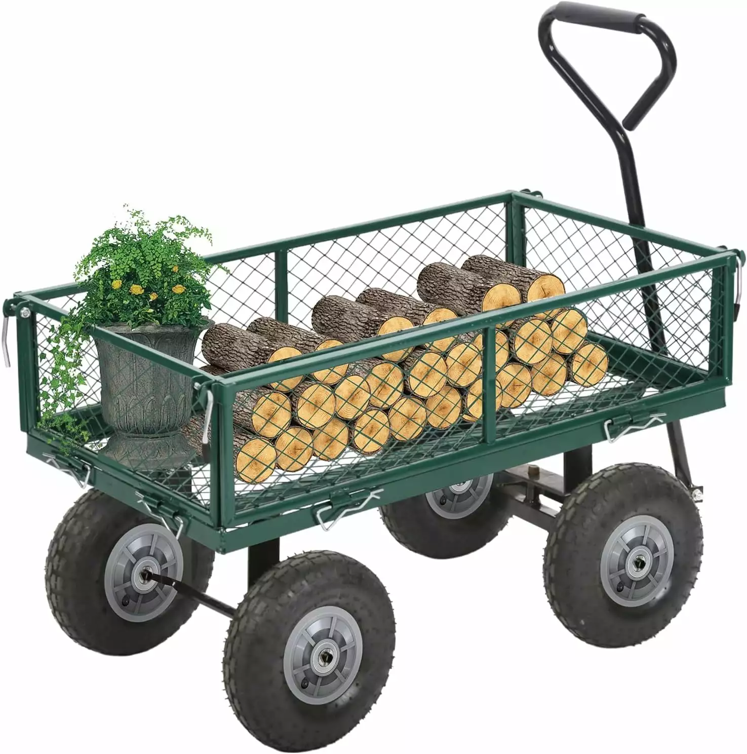 Garden Carts Yard Dump Wagon Cart Lawn Utility Cart Outdoor Steel Heavy Duty Beach Lawn Yard Landscape dewu