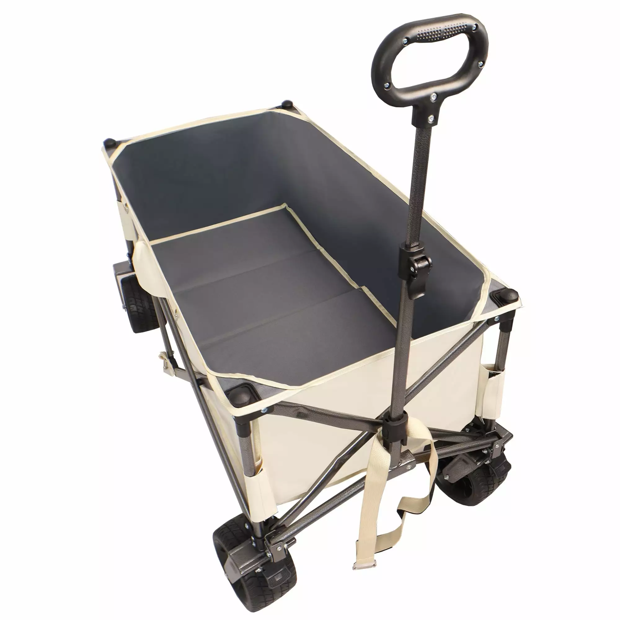 Heavy Duty Folding Beach Wagon Cart Big Wheels. Adjustable Handle. Drink Holders - Perfect Shopping. Camping. Garden. and ...