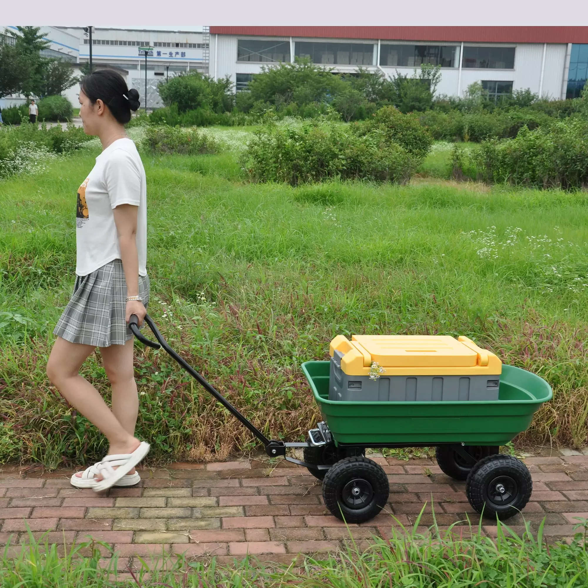 Garden Dump Cart Steel Frame. Camping Wagon Gardens. Farms 300 pound Capacity Green