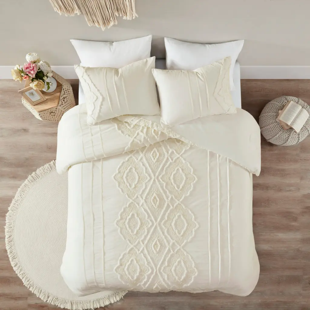 3 Piece Cotton Duvet Cover Set Queen Off White Cotton Bedding jla