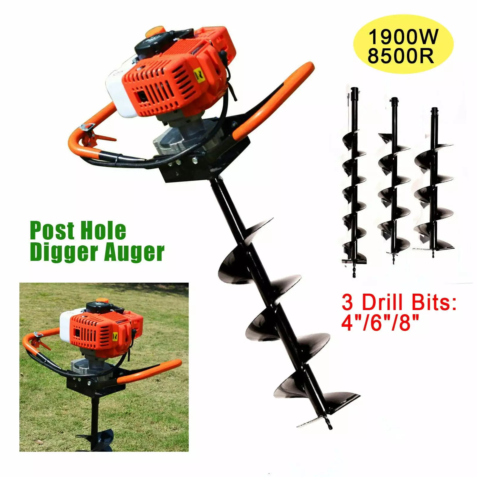 55C 2 Stroke Gas Powered Post Hole Digger Earth Auger Post Fence Hole Digger Garden Tools Powered Engine w/3 Auger Bit 4 6...
