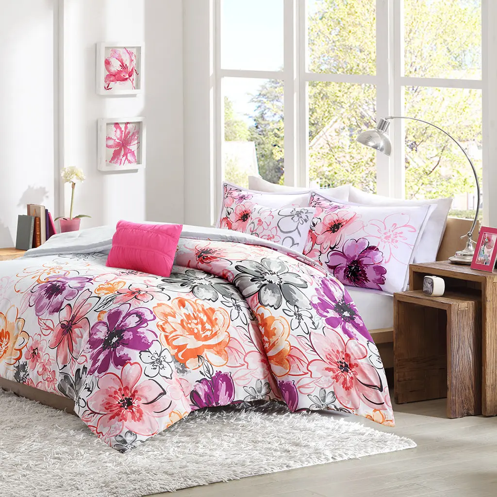 King Size Pink Polyester Floral Easeer Set Bedroom jla