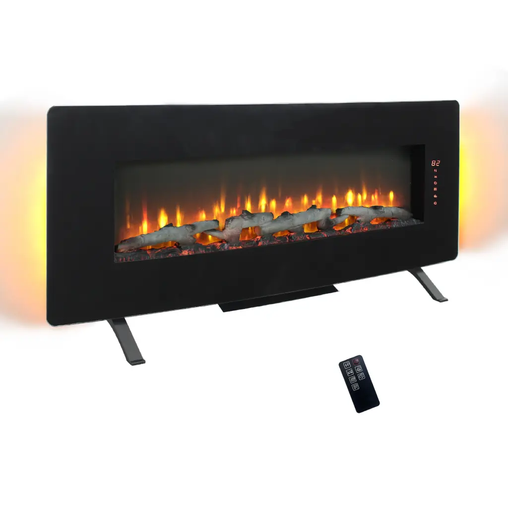 48 Inch Curved Front Wall Mounted Electric Fireplace Remote Control cambridge electrical manufacturing