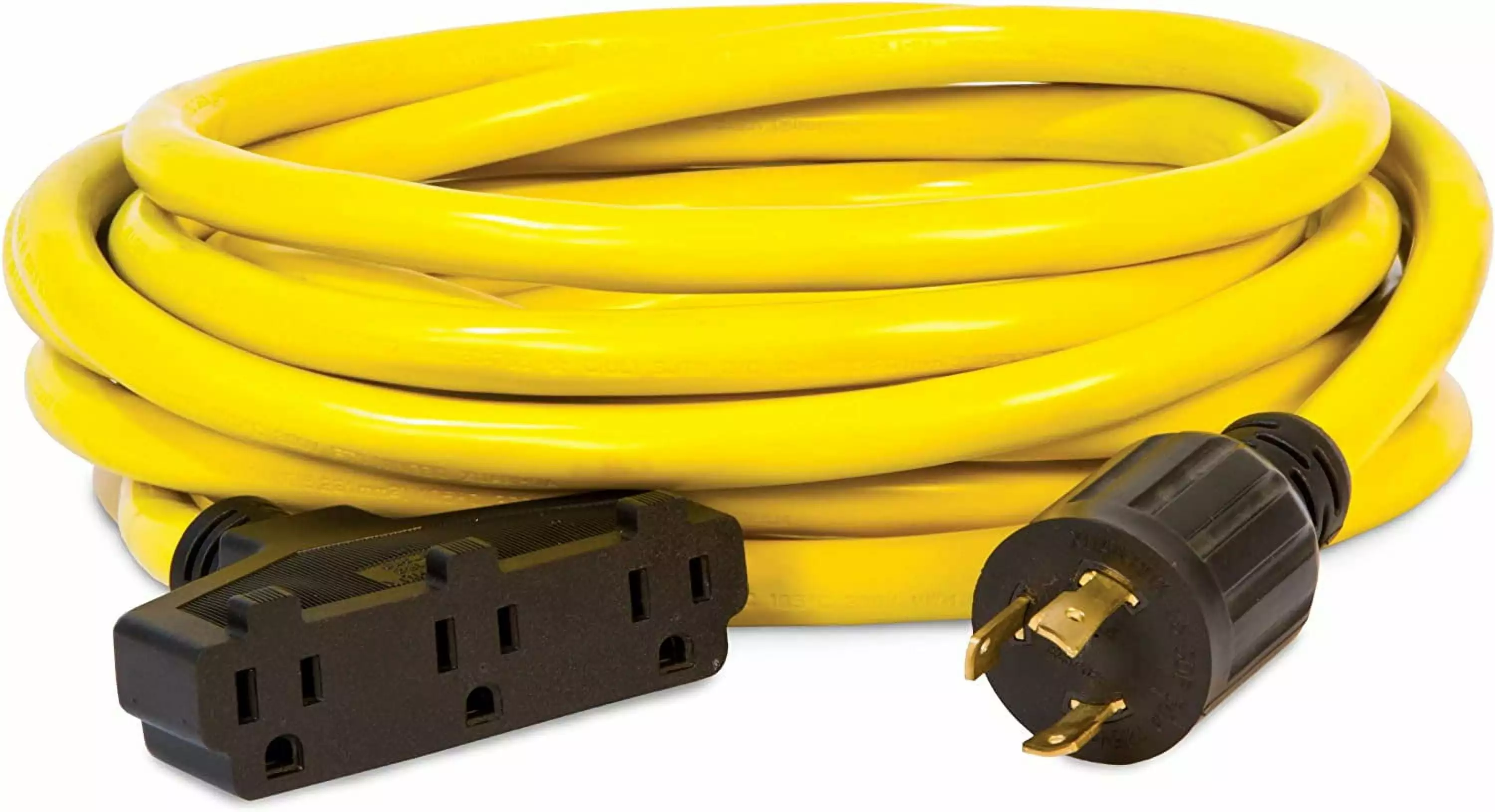 Champion Power Equipment 48034 25 ft. 30A 125V Generator Power 3750 Watts (L5-30P to Three 5-15R) Extension Cord. yellow