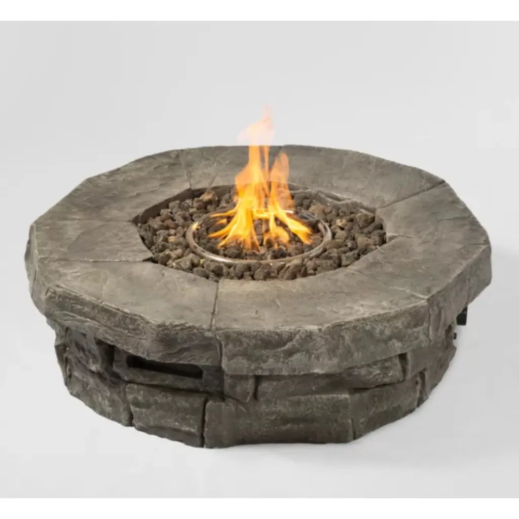 12 Inch H X 37 Inch W Outdoor Fire Pit Table Stone Gray Garden and Outdoor Modern lsi patio furniture