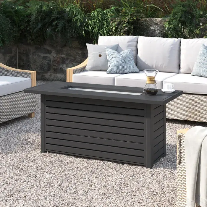 24 Inch H X 54 Inch W Steel Outdoor Fire Pit Table Lid Black Garden Patio Heater lsi patio furniture