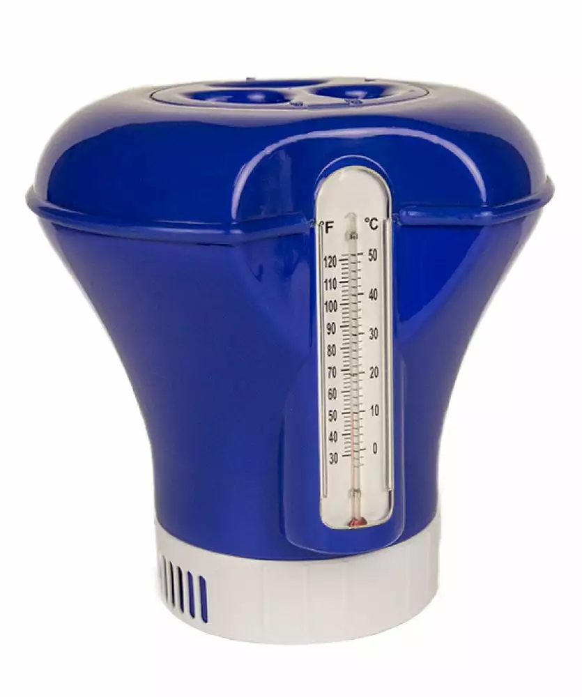 Aqua Select Floating Chlorinator Built- Thermometer 3 Tabs Blue