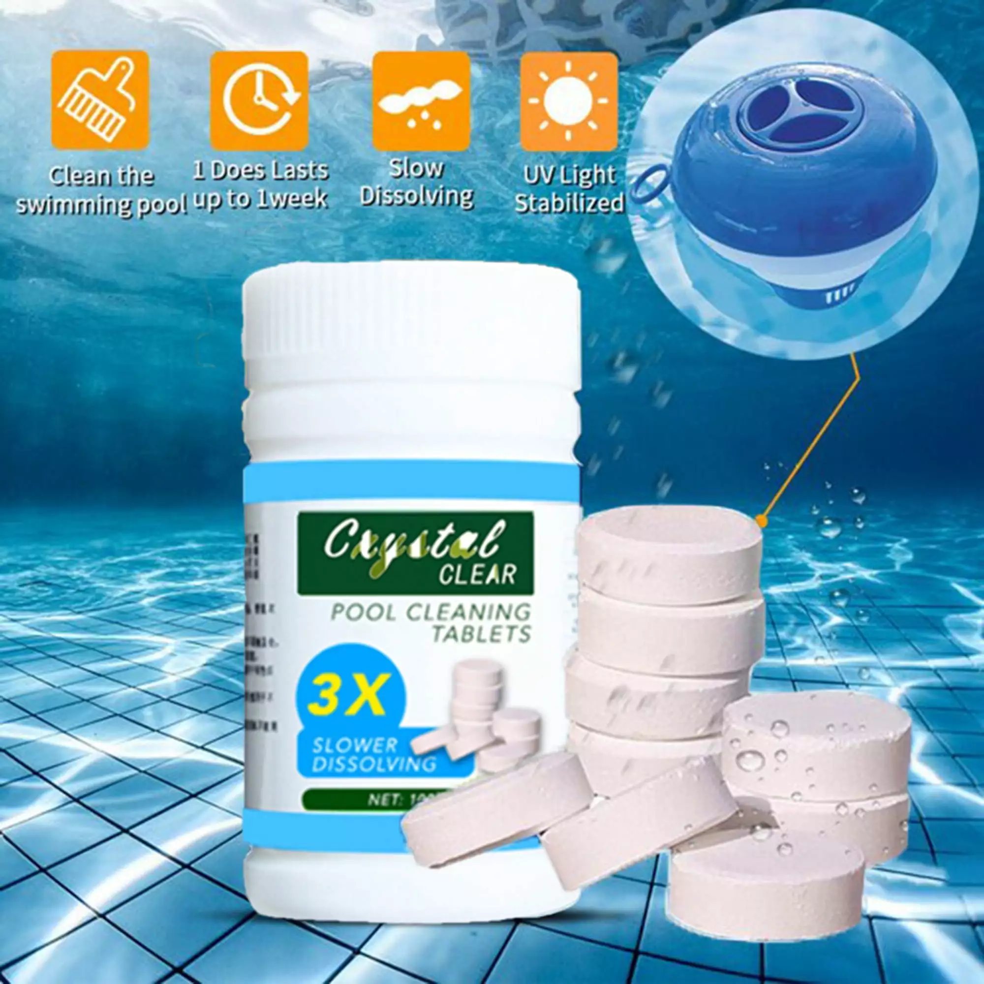 Bicoasu Floating Chlorine Dispenser 100 Chlorine Tablets Pool Spa