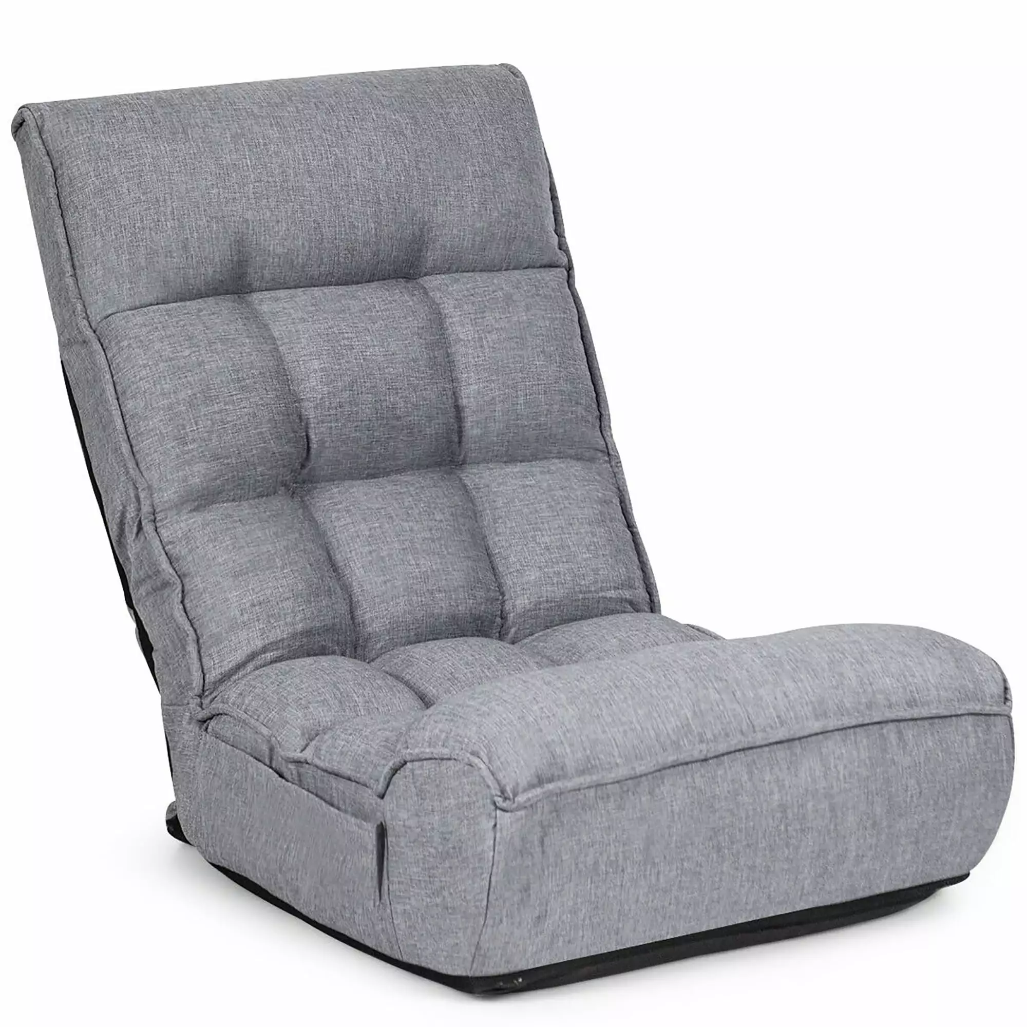 Costway 4-Position Floor Chair Folding Lazy Sofa Adjustable Backrest Headrest Gray Comfortable Seat