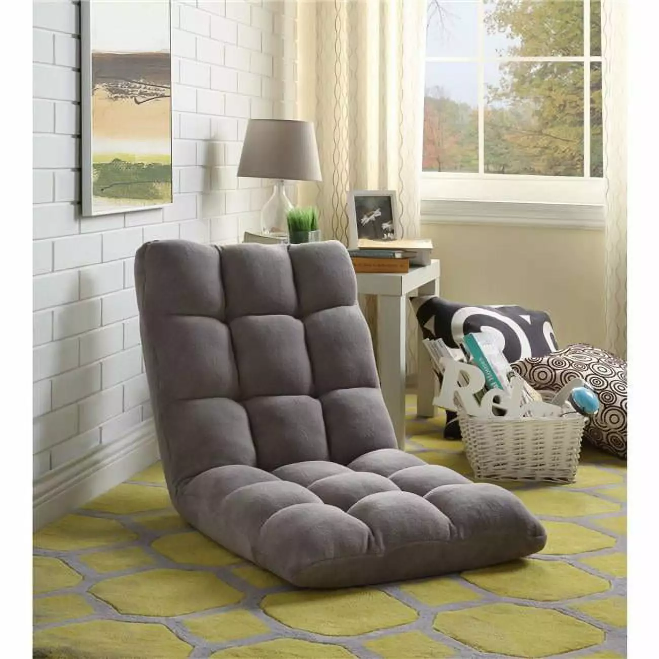 Loungie Floor Chairs Gray Microplush Foam Filling Steel Tube Frame