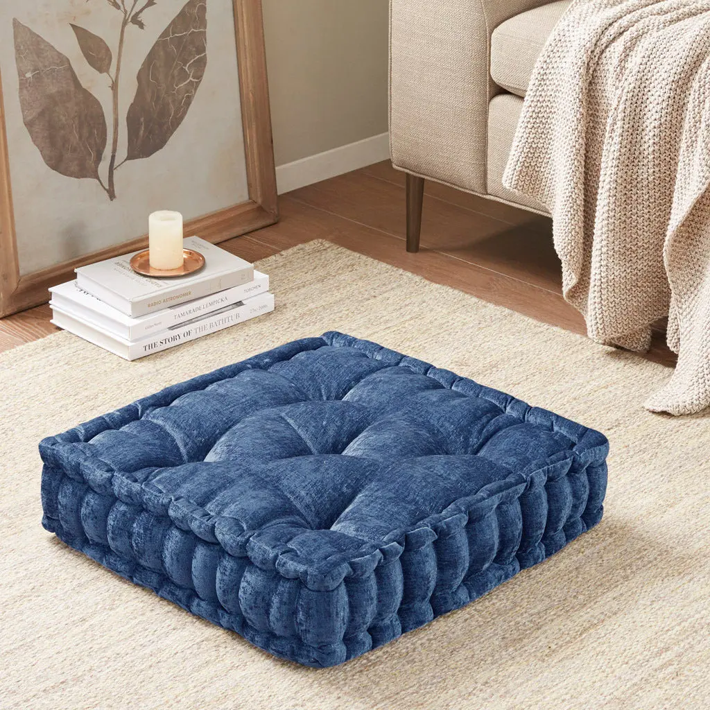 Poly Chenille Square Floor Pillow Cushion Navy Polyester Living Room Decor jla
