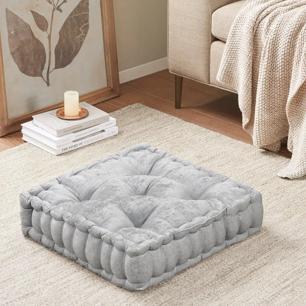 Poly Chenille Square Floor Pillow Cushion Grey Polyester Living Room jla