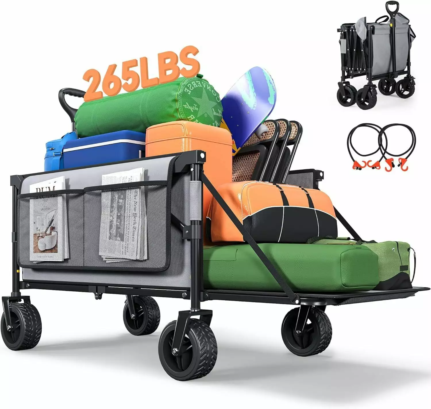 ZGBY Wagon Cart 265Lbs Capacity Foldable Gray Huge Garden Shopping Canopy Adjustable ZGBY Home Products