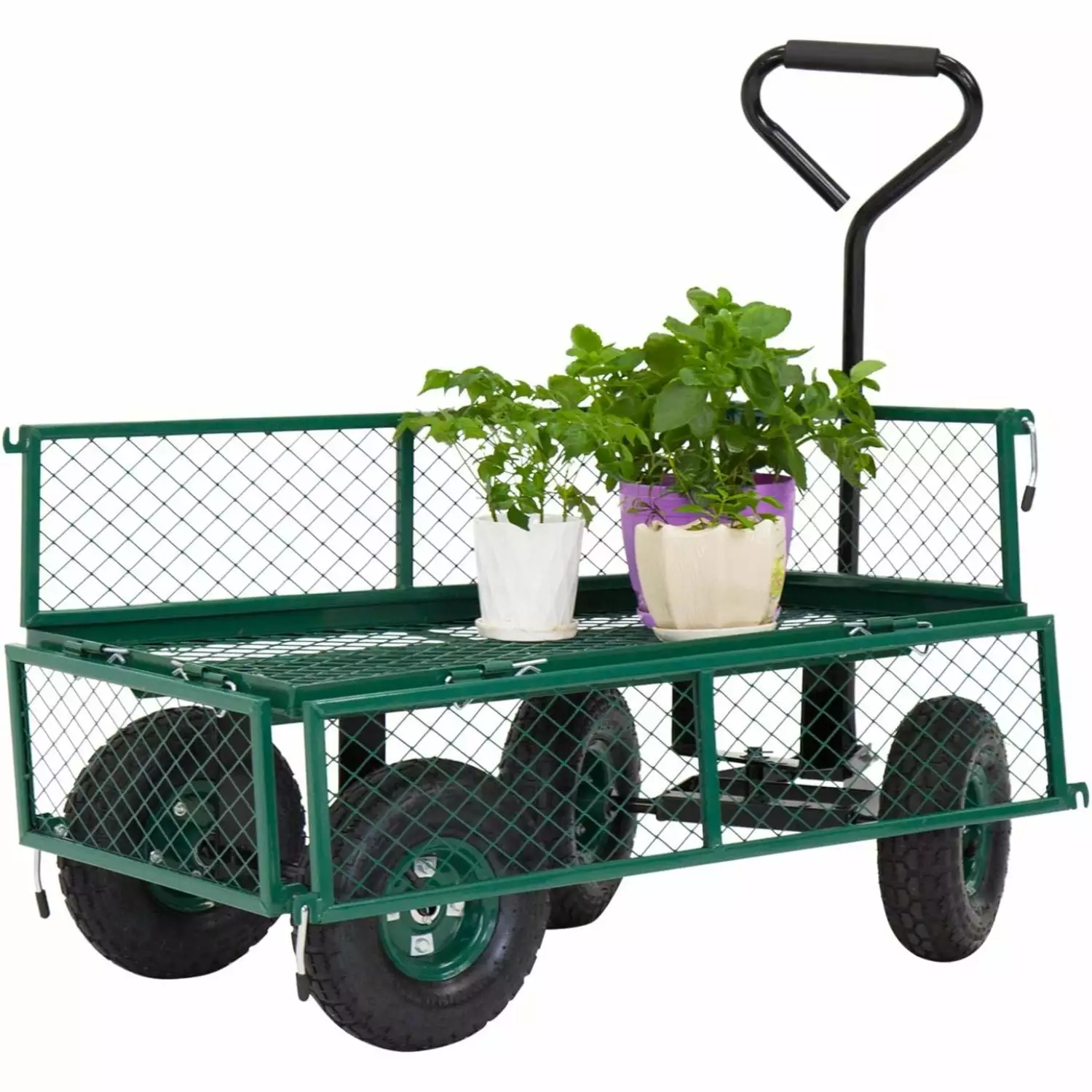 Garden Cart Wheels Folding Utility Wagon Removable Sides Outdoor Lawn Wagon Heavy-Duty 650 lbs Capacity. Green CHTong