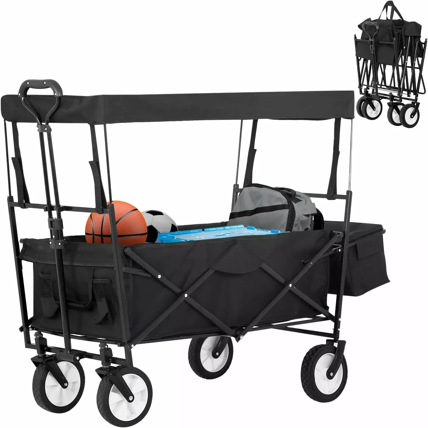 Garden Cart w/Universal Wheels Folding Wagon Collapsible Wagon w/Removable Canopy Camping Picnic Outdoor Event dfgdfg